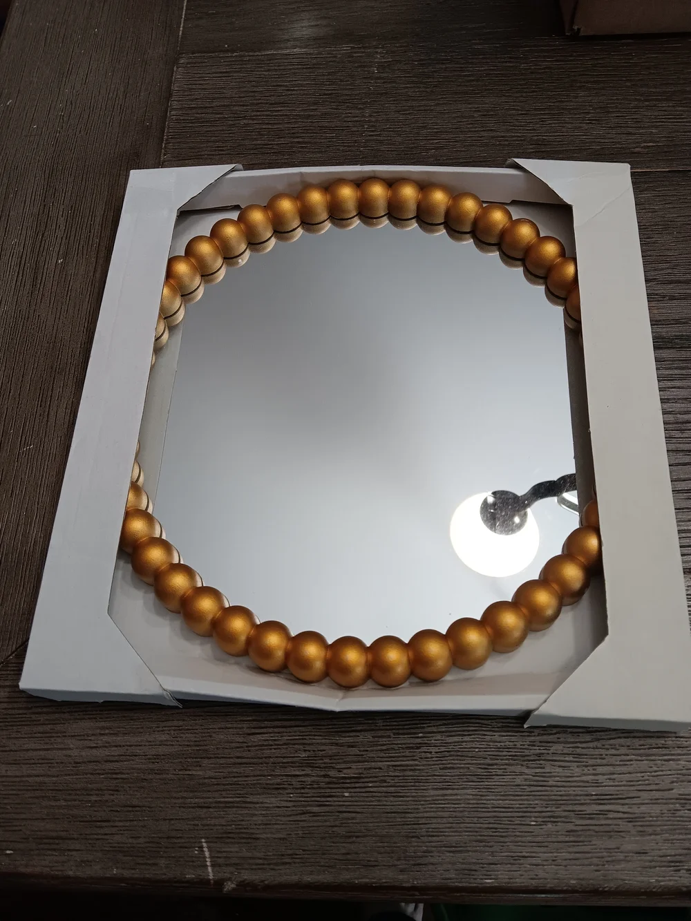 Unk Gold Beaded Round Wall Mirror